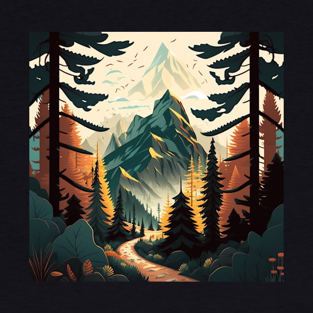 Hiking in Forest Minimal Design, Adventure Mountain by dukito